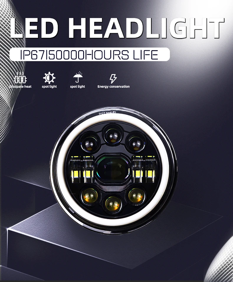 product tiypeor 7inch round universal motorcycle super bright drl led headlight car auxiliary fog light-2