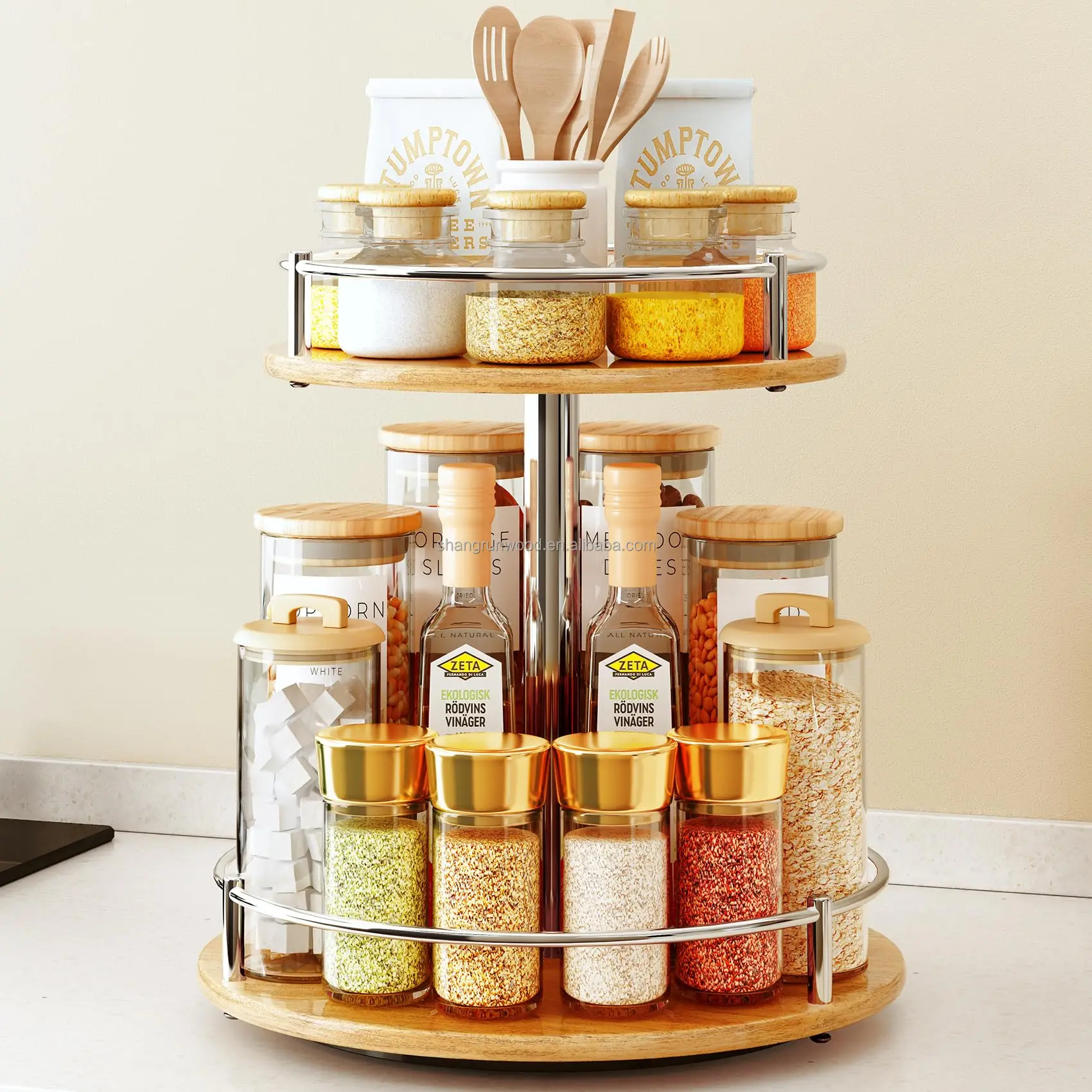 Rotating Kitchen Spice Stand Small Revolving Spice Rack Stainless