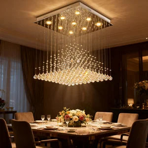 JACKSUN Square Drop Led Crystal Ceiling Chandeliers Custom Hotel Villa Indoor Living Room Pendant Light Home Ceiling