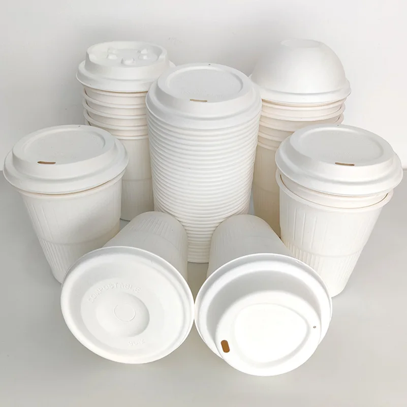 Dome 9 Oz Molded Pulp For Eco Friendly Coffee Lid Biodegradable Sugarcane Disposable Paper Cup Lids