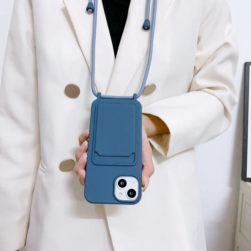 Shockproof Phone Case With Card Holder And Lanyard For Iphone_voghion.com