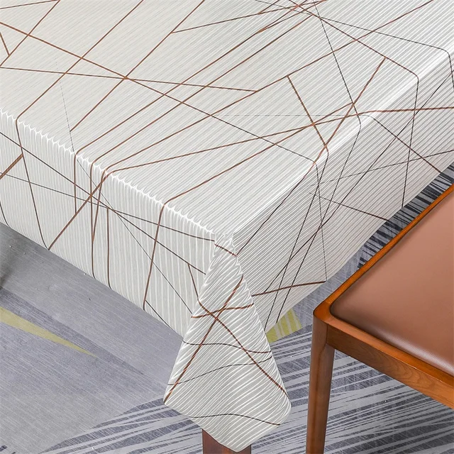 Boen High Quality Geometric Linear Pattern  Glossy PVC Tablecloth