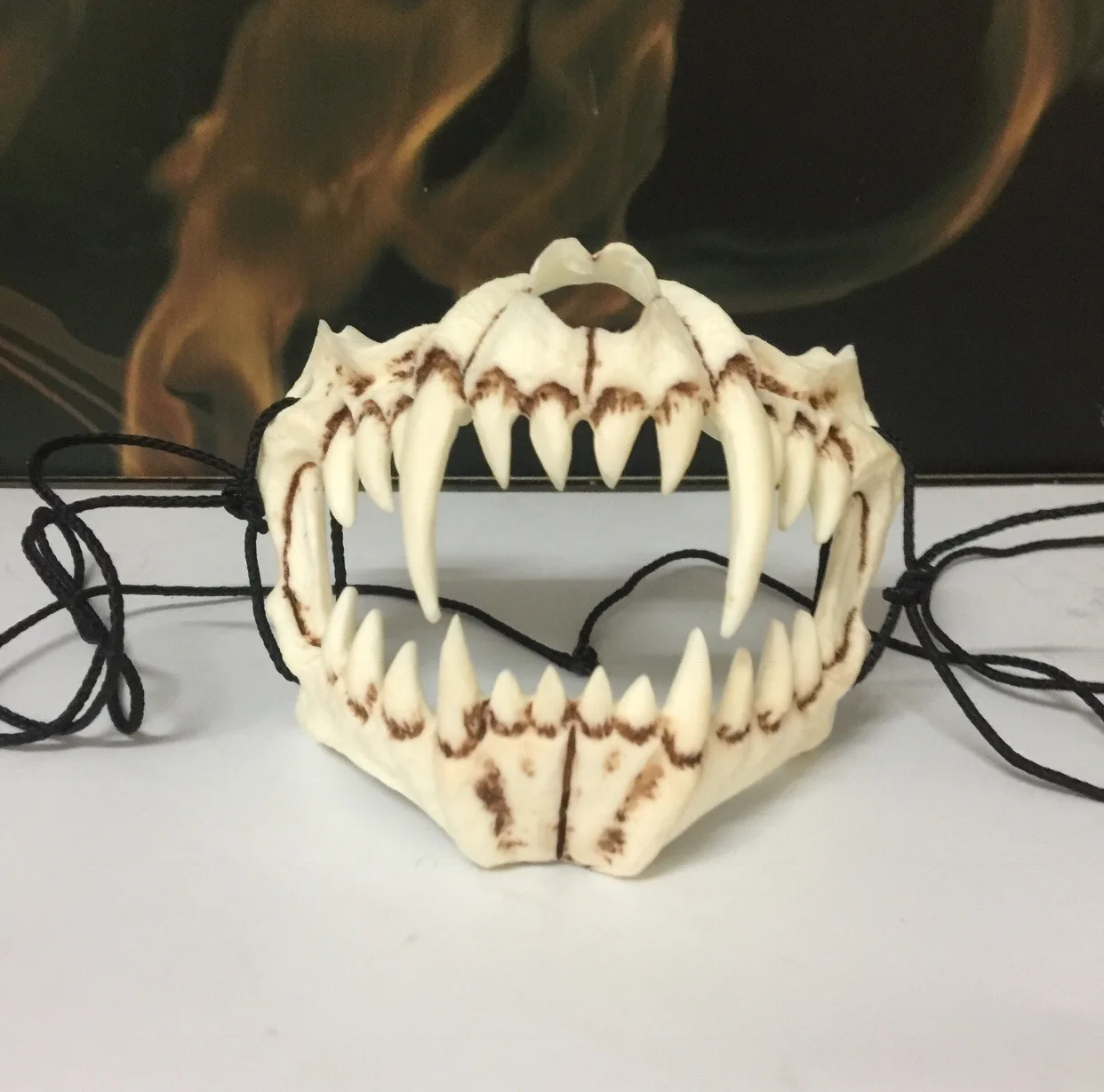 Masque D'Halloween En Résine Demi-visage, Simulation De Dents De Tigre, Os En Plastique, Masque D'horreur Blanc Squelette Effrayant, Accessoires De Costume