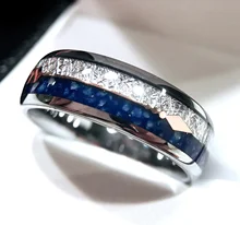 8mm Domed Silver Plated Tungsten Lapis Mitated Meteorite Silver Arrow Men Women Wedding Band