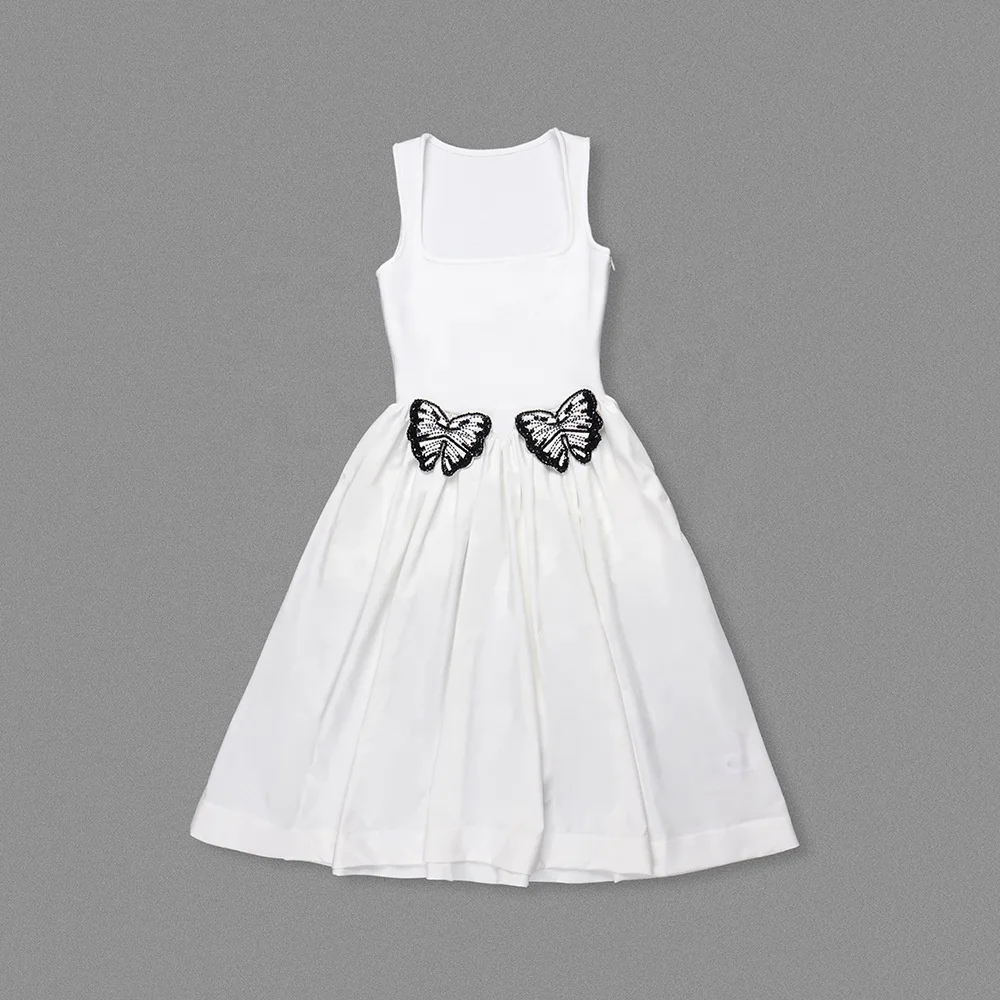 white dress with black butterflies Butterfly Black & White Dress main image 1