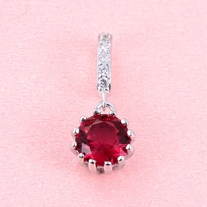 POLIVA Elegant Wedding Jewelry 925 Sterling Silver Pendants 3A Crystal Rhodium Plated Ruby Pendant Stone