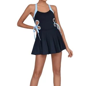 LANGHE Custom High Quality Quick Dry Underwear One-piece Open Back Yoga Skirt With Chest Pad Anti-slip Tennis Skirts