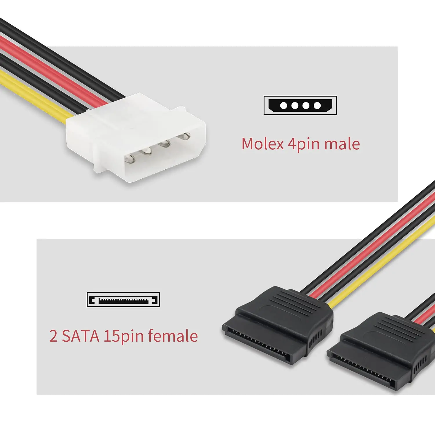 Molex To Sata Power Adapter 10 Inch Molex Ide 4pin To Dual 15pin Sata Power Splitter Cable For 6436