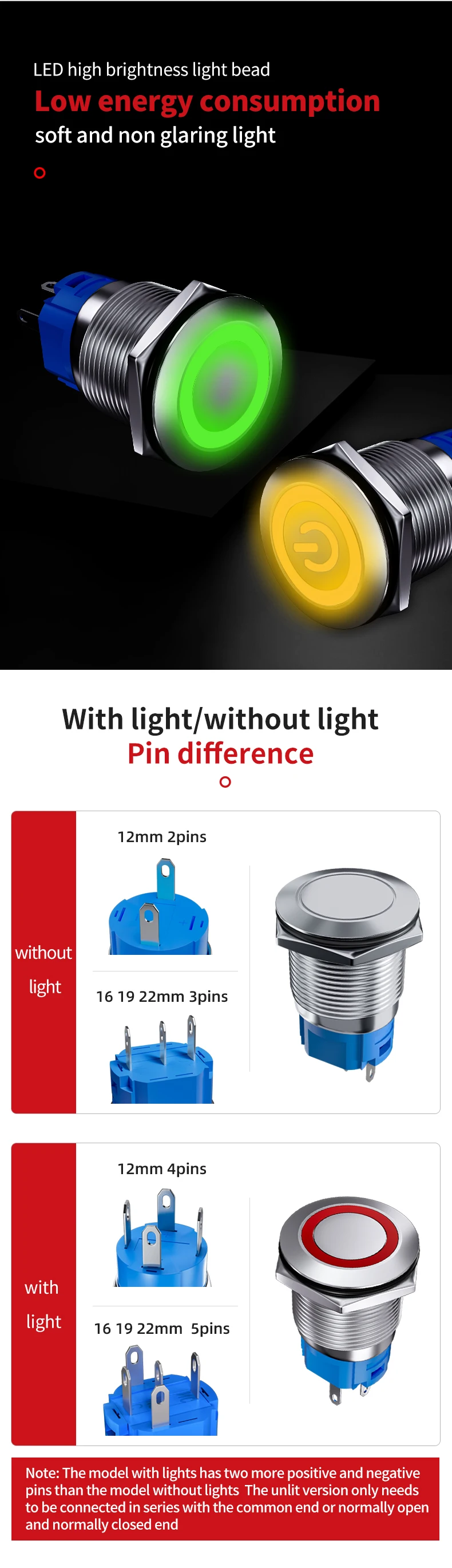 High Quality Brass IP65 Home Appliance Push Button Switches 12mm-22mm Momentary