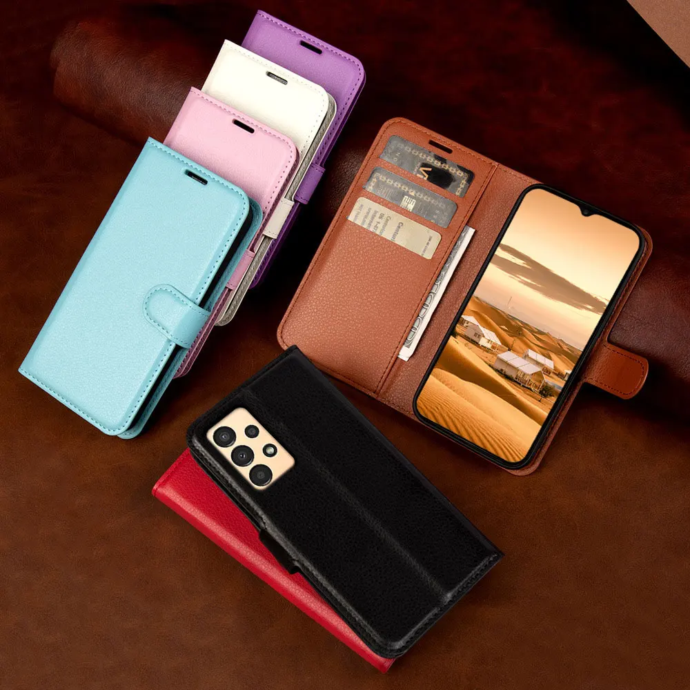 Leather Phone Case For Samsung Galaxy A54 A34 A23 A14 Wallet Card Pure Colour Simple Business Smartphone Cover Sjk597 Laudtec