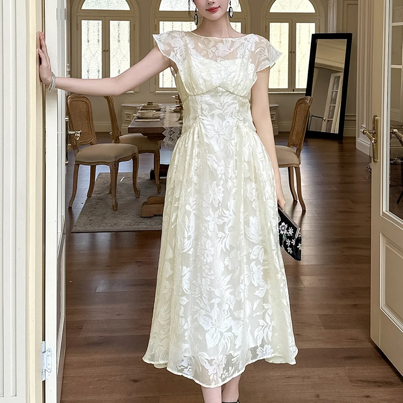 cream aline dress Buff Wedding Dress| Wedding Gowns L / Cream / Lace LM • Silver lace YGroup_rilie-halterneck Color:Rogue/Pink puff sleeves and flowing