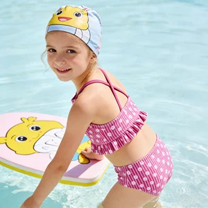 OEM Customized UPF50+ Girls' Swimwear Daisy Print Bikini Set Front Logo Quick Dry Breathable Two-Piece Cute Beachwear