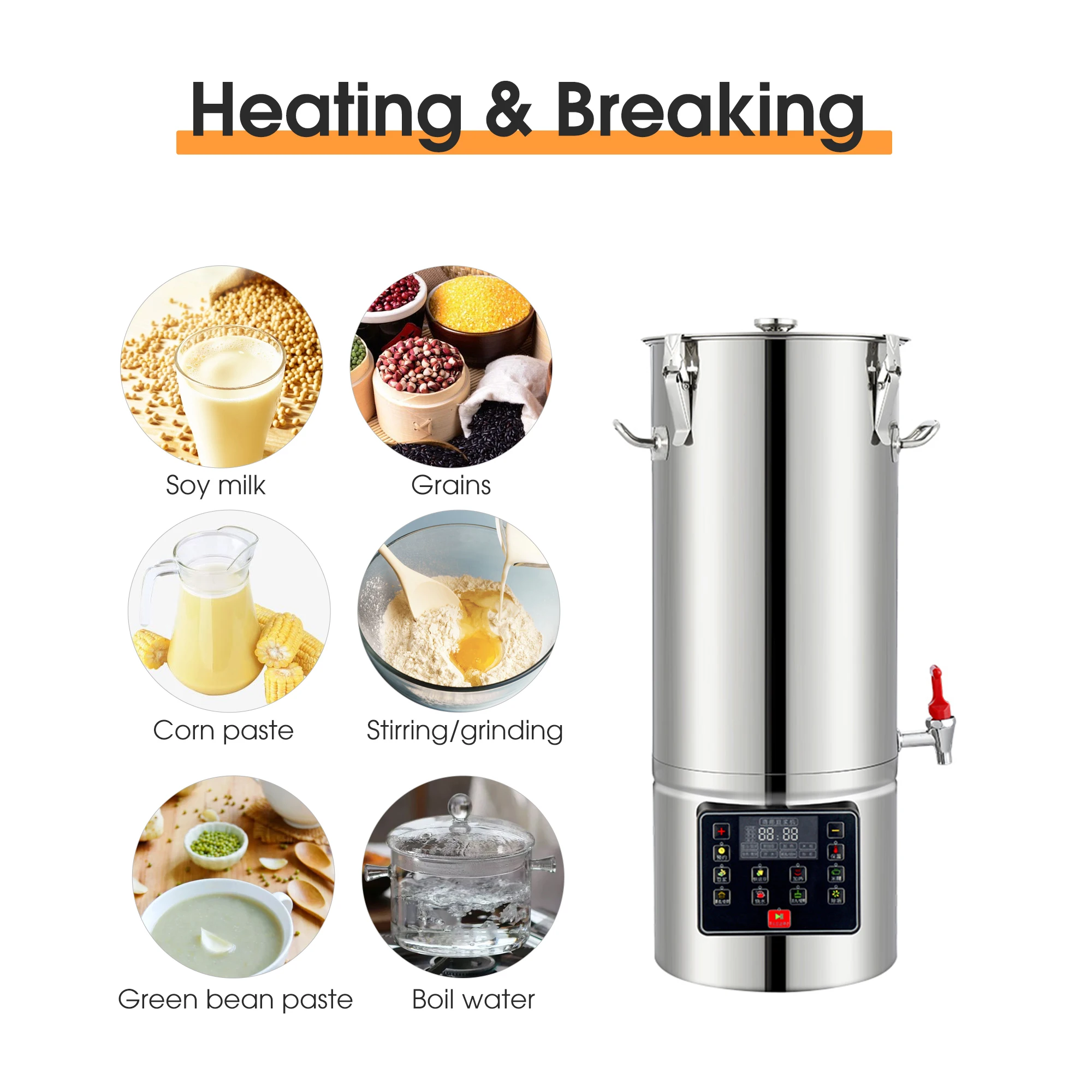 1600W Latest Version Commercial Soybean Milk Machine 18L Capacity Auto Soy Bean Maker Soymilk Maker with Stirring and Heating F