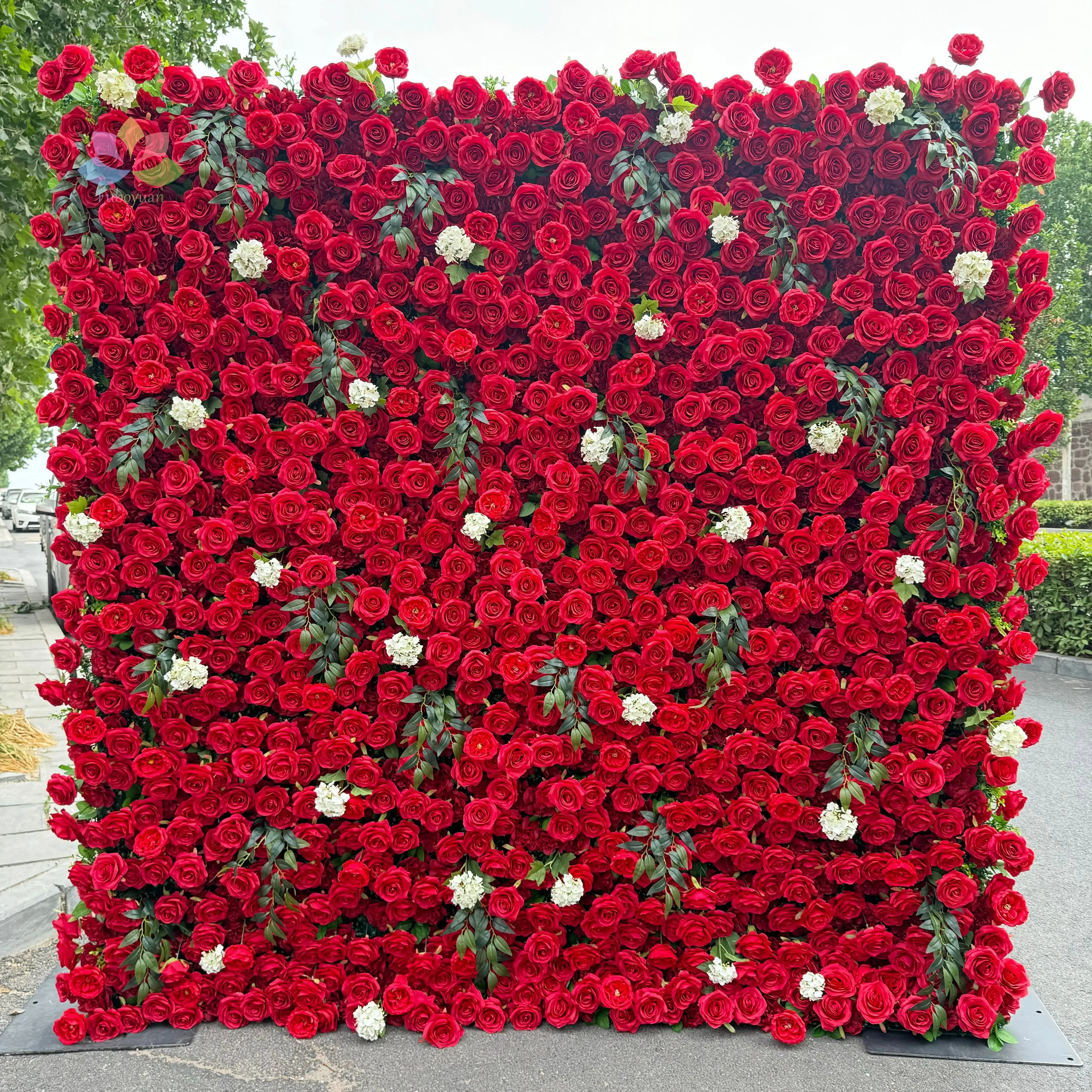 Sw Künstliche Blumen Wand Paneel Stoff Burgunder Hintergrund Blume 3d Rose Wand Rollup Weinrot 8*8 Blumen Wand Für Hochzeits Dekor