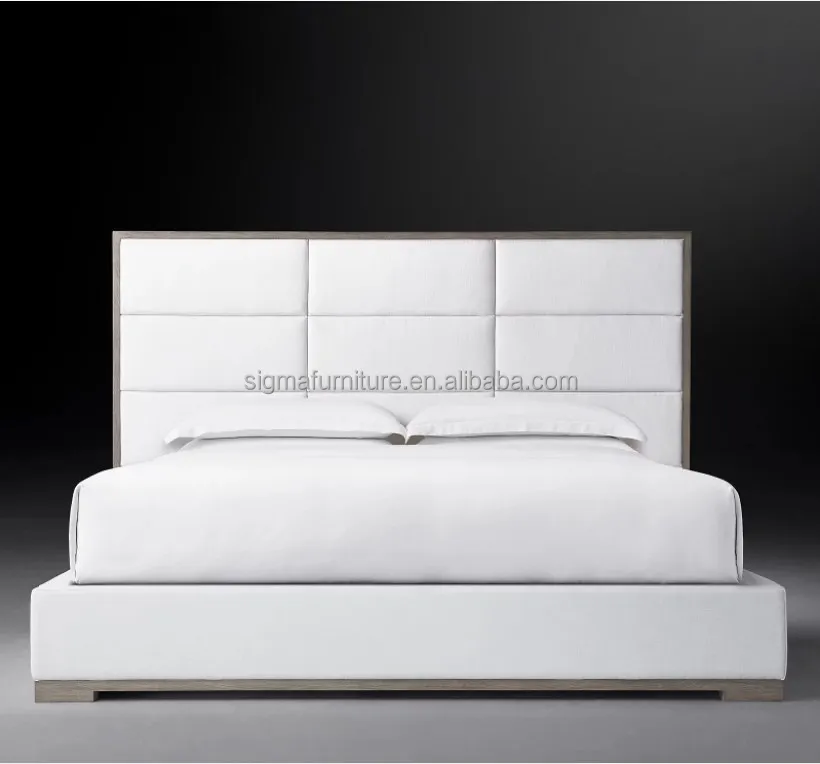 up-holstered beds indoor furniture fabric framed rectangular channel panel platform bed