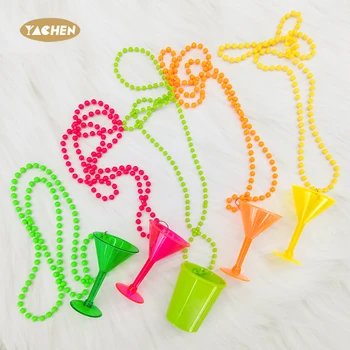 YACHEN Neon Beads Retro Glow Party Disco Necklaces Bulk Colorful Beaded Necklaces  for Women 1980s Party Favors Supplies