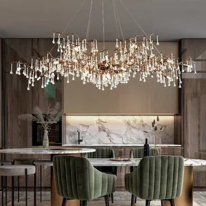French Designer All-Copper Dining Table Luxury Restaurant Living Room Crystal Pendant Light Classy Atmospheric Hanging