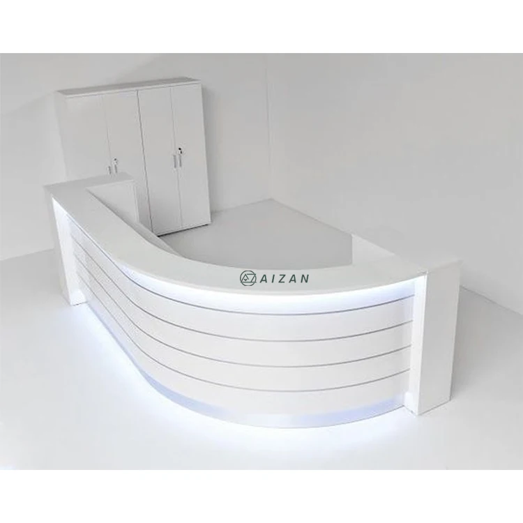 Curved Office Reception Desk Table Modern Office Furniture Luxury White Information Desk Counter