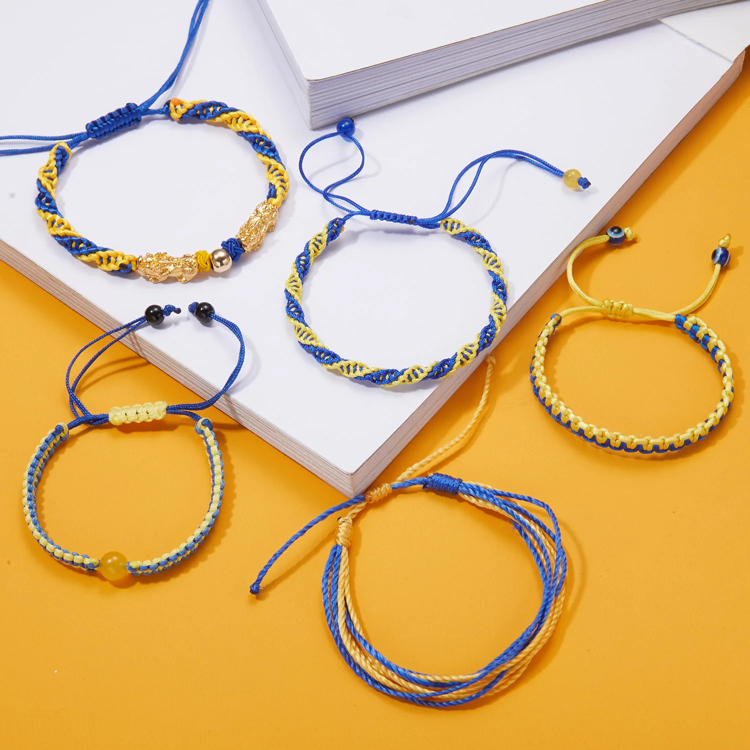 Charm Yellow Blue Ukraine Bracelets for Women Men Handmade Ukrainian Flag Color Woven String Bracelet New Design Couple Jewelry