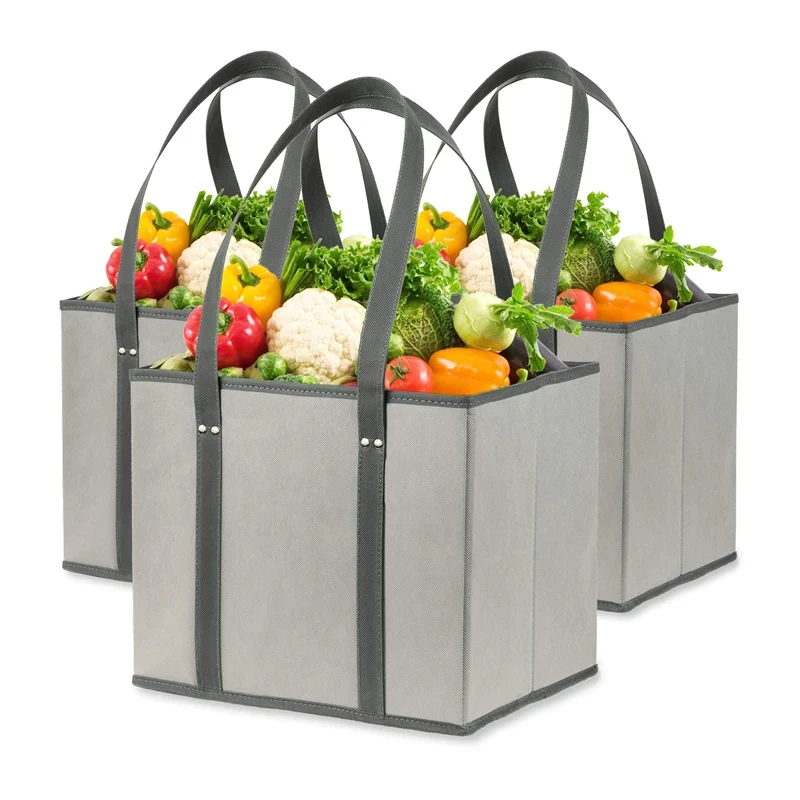 Wholesale Foldable Food Storage Bins with Handles Reusable Shopping Grocery Bags Geometric Pattern Organizer