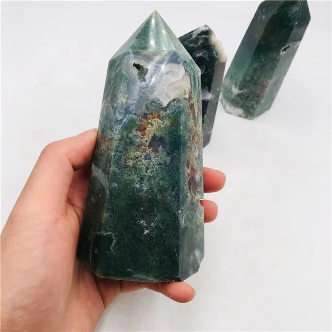 Moss Agate Obelisk Point Tower/ Natural Crystals