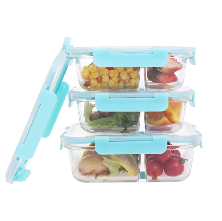 glass food lunch box full partition