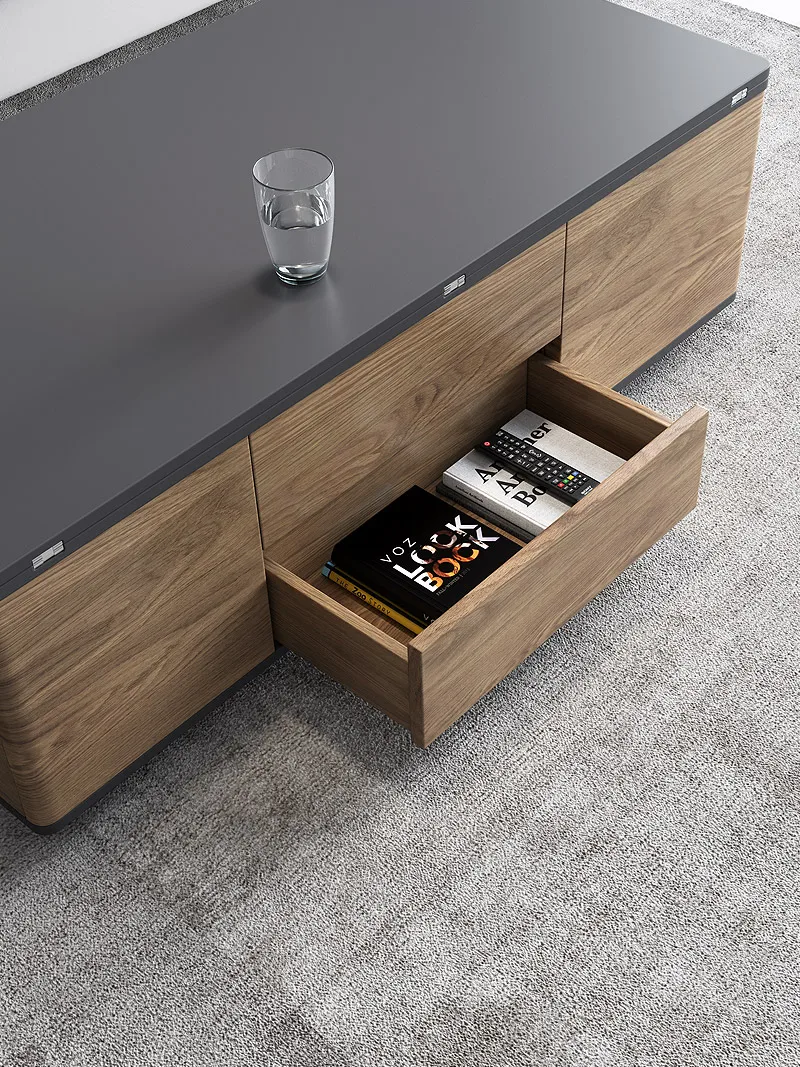 Multi-function Modern Folding Coffee Table  Tea Table Wooden with Stools and Wheels for Living Room Furniture