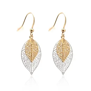 Fashion Leaf Desgin Earrings Jewelry for Women Brass 18K PVD Pendant Long Thin Clear Earrings 2 Layers in 1