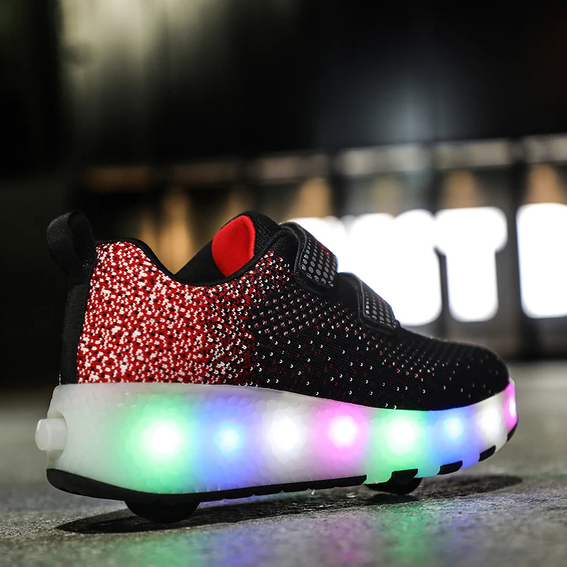 Two Wheels Retractable Roller Skate Shoes For Kids Light Up Fitness Sneakers