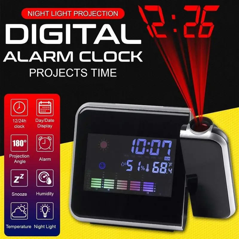 Home Color Screen LCD Backlight Projection Snooze Alarm Clock Creative Clock Table Morning Clock
