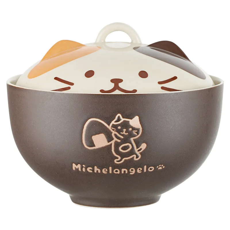 Cute Japandi Cat Food Bowl With Lid Ceramic Noodle Bowl Oem