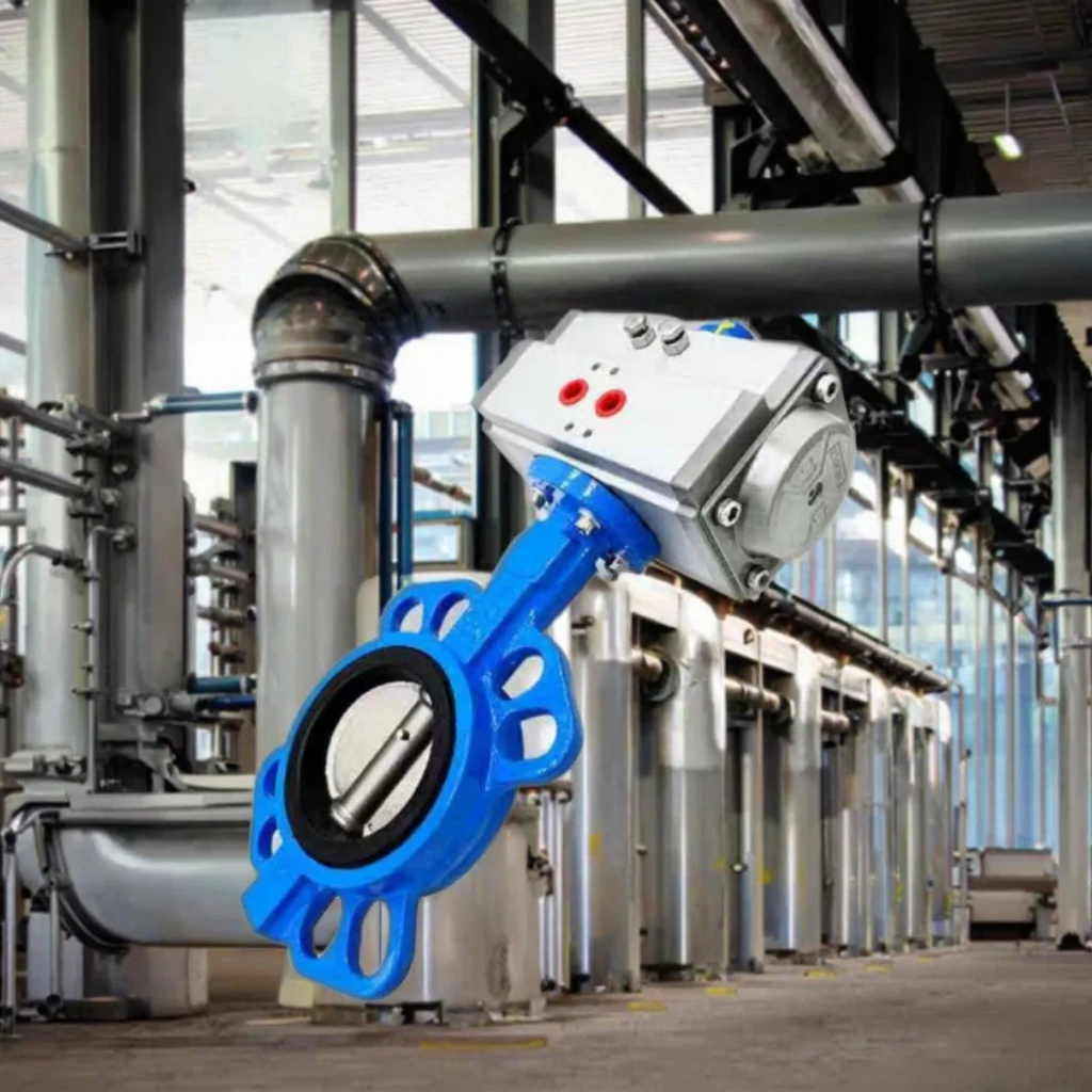 Pneumatic Actuated Butterfly Valve DN50 to DN800 32INCHES to 2INCHES Double Flange Butterfly Valve Pipe Fittings Flap Disc