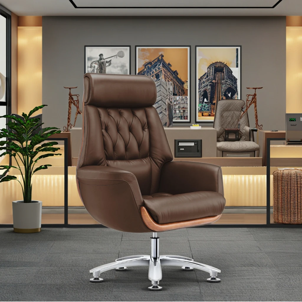Luxury Modern Leather Executive Office Throne Chair with Adjustable Height Heavy Duty Steel Base Multi-Function Features 6