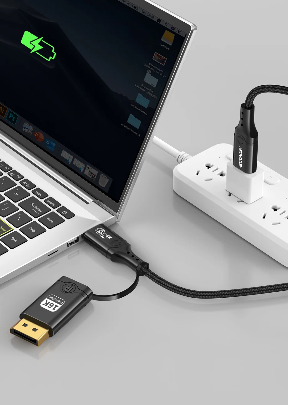 USB 3.2 Cable with DP Adapter - 2-in-1 16K 60Hz Type-C 20Gbps Data Transfer 8K PD 100W Full-Featured Cable with DP Adapter