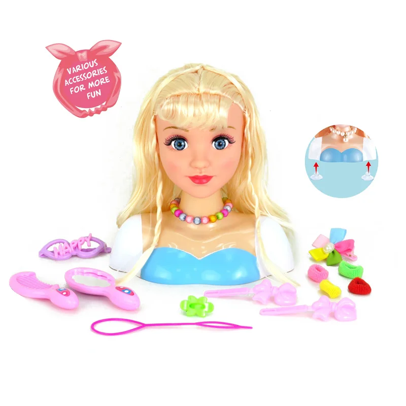 EPT Plastic Dressing Pretend Play Hairdressing Accessories Girls Toy Doll Head Set With Hair