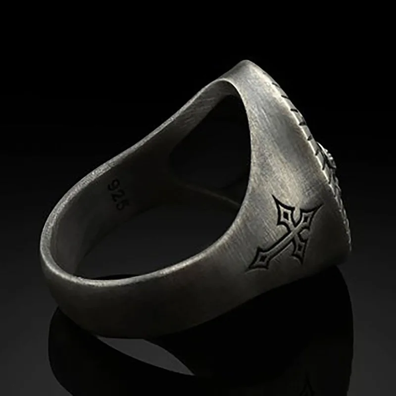 Men's Jesus avatar Antique Silver Ring Oval Christian Cross Religious Ring
