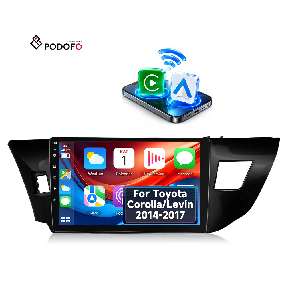 Podofo 10-inch Android Car Radio for Toyota Corolla/Levin 2014-2017 Wirelessly Carplay/ Android Auto 2+64G WiFi GPS OEM Supplier A8541A4577/A8541