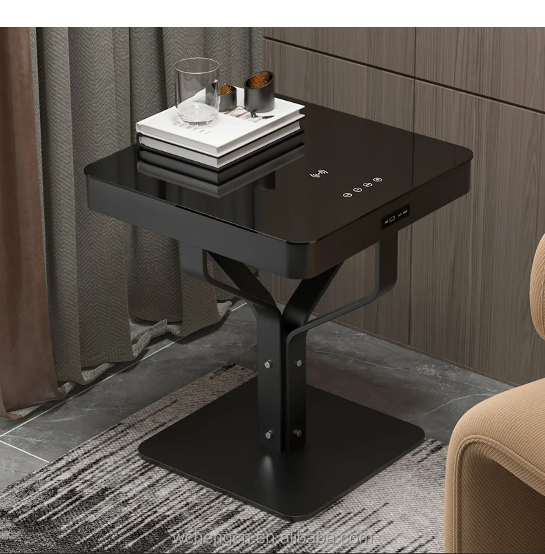 Modern Smart Table Modern Nightstand Tamper Glass Top Home Office Furniture With Speaker ...