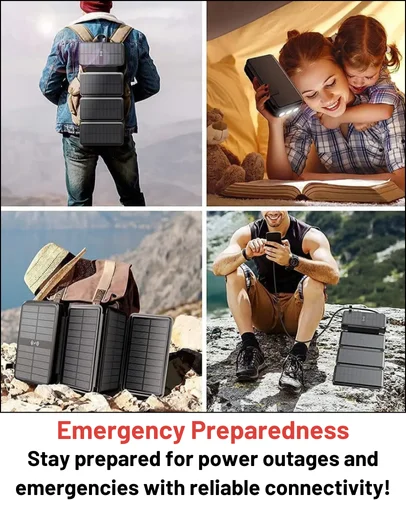 Portable 10000mAh Power Bank with Wall Charger Folding Solar Panel Waterproof 40W Output Power Micro USB Input Interface