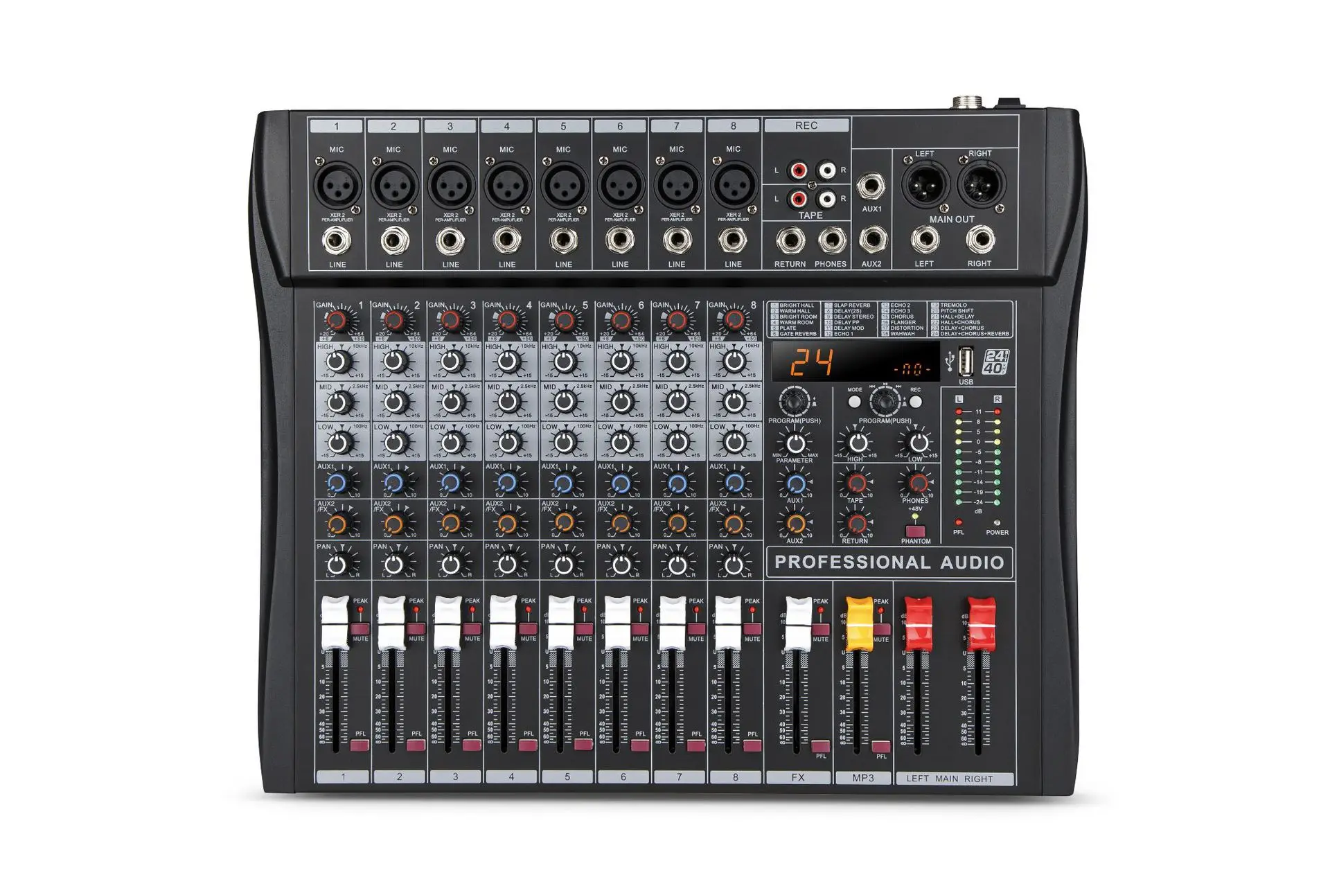 Professional Dj Controller Recording Console Oem Audio Mixer 8 Channel With 24 DSP Effect