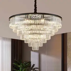 Modern Nordic Custom Hotel Stairs Wedding Decor Gold Lustre-Salon Crystal Large Pendant Lights High Ceiling Luxury Chandeliers