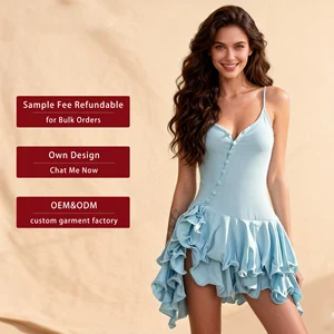 New Hot Girl Slim Hanging Neck Ruffled Single-breasted Design Dress