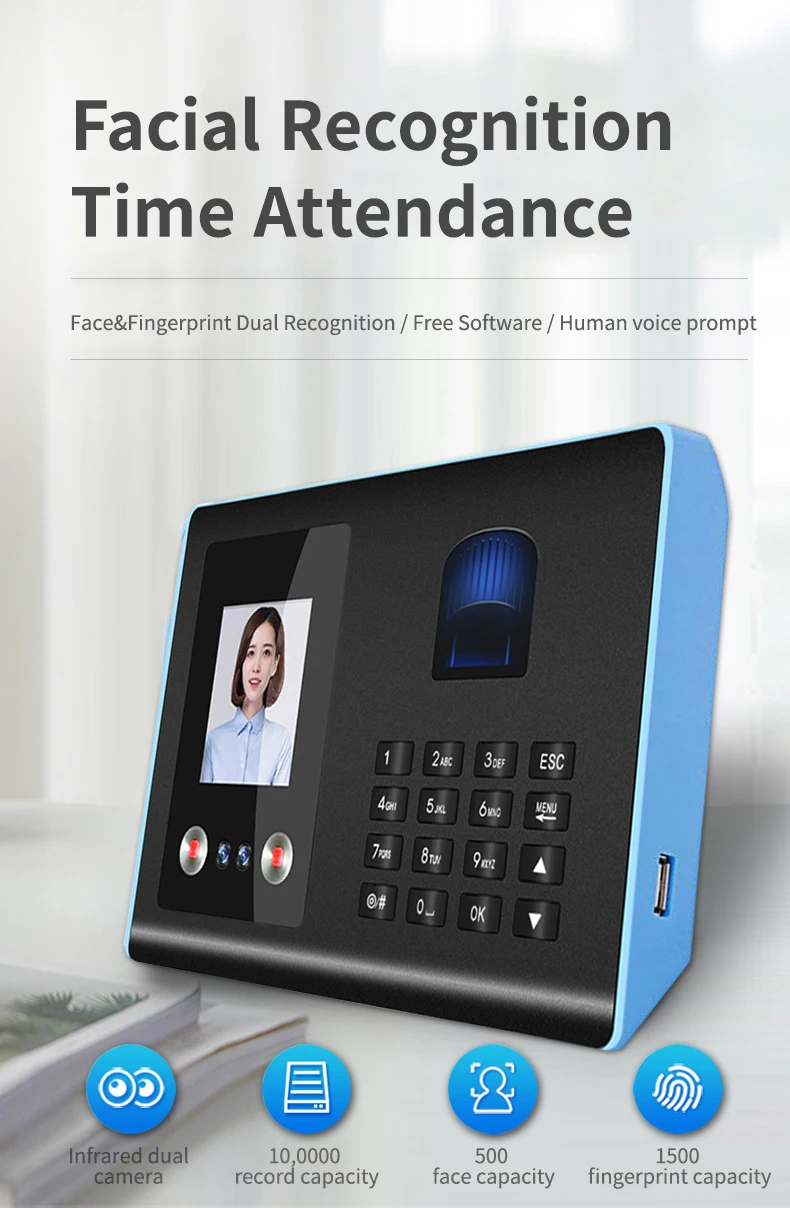 Biometric Facial Time Attendance Machine with Face and Fingerprint Recognition