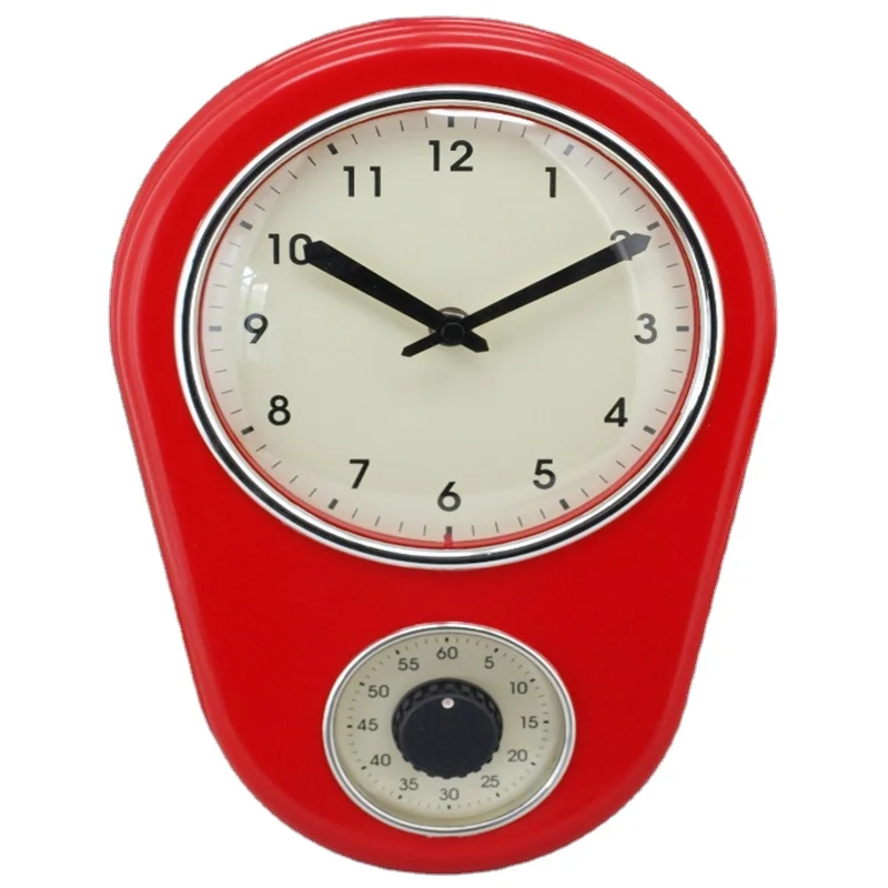 Kitchen Wall Clock, Vintage Wall Clocks Kitchen Clock Kitchen Timer for  Home Living Room Red