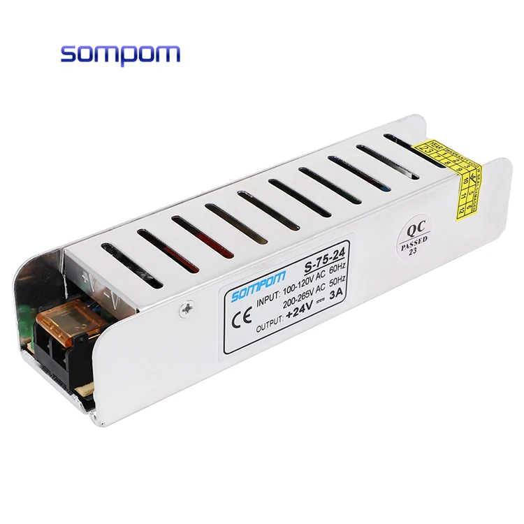 SOMPOM 230VAC to 24VDC Power Supply 75W Slim Switching Power Supply 24V for Led Light With CE RoHS ISO9001 FCC