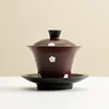Hand-painted small flowers-horseshoe-shaped sancai teacup