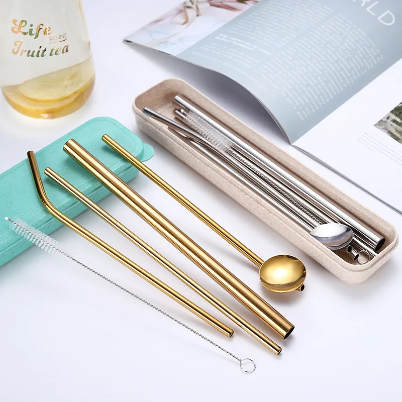 Cleaning Brush Straw Customized Logo Metal Straight And Bend Color Certificate Stainless Steel Straw