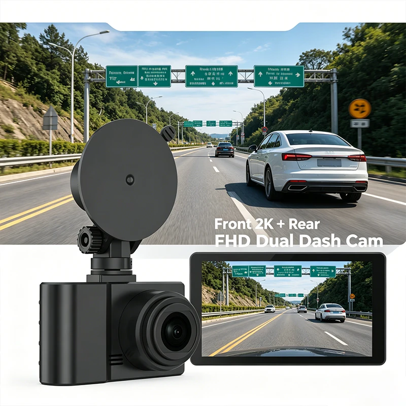 T5E Custom Logo 2K Car Dash Cam & Video Recorder Front/Rear 2.4G WiFi Enabled APP Control Loop Recording G-sensor Dual Lens