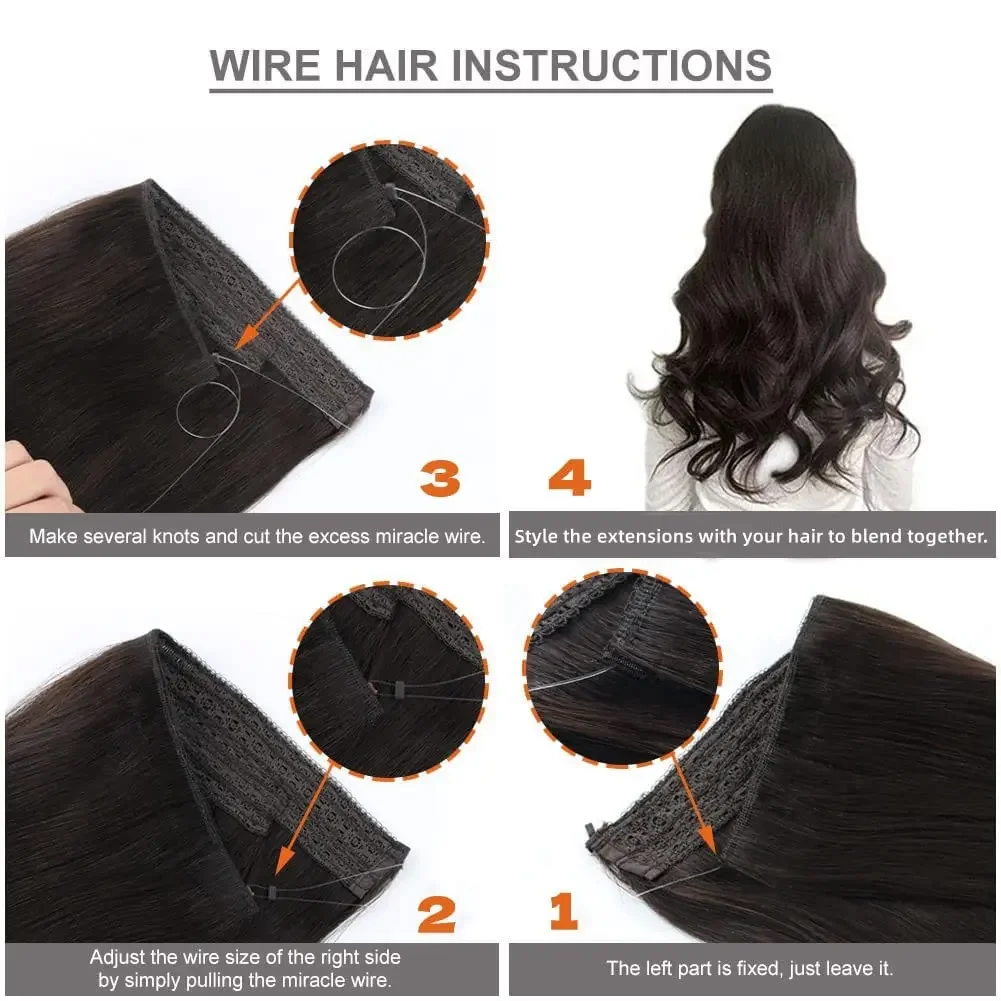 Extension per capelli umani Remy neri con filo invisibile e filo di pesce_voghion.com