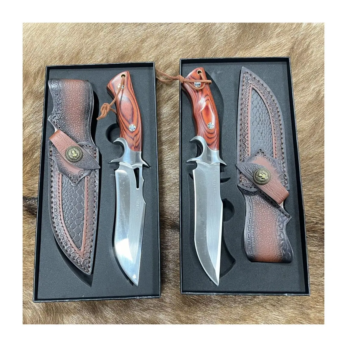 Premium Grade First Polished Hunting Knife with Wood Handle Survival Knife with Leather Sheath M390 Steel Fixed Blade Knife